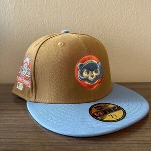 New Era Chicago Cubs 1990 ASG Patch Fitted Hat 7 1/8 Brown Baby Blue Red UV NWT